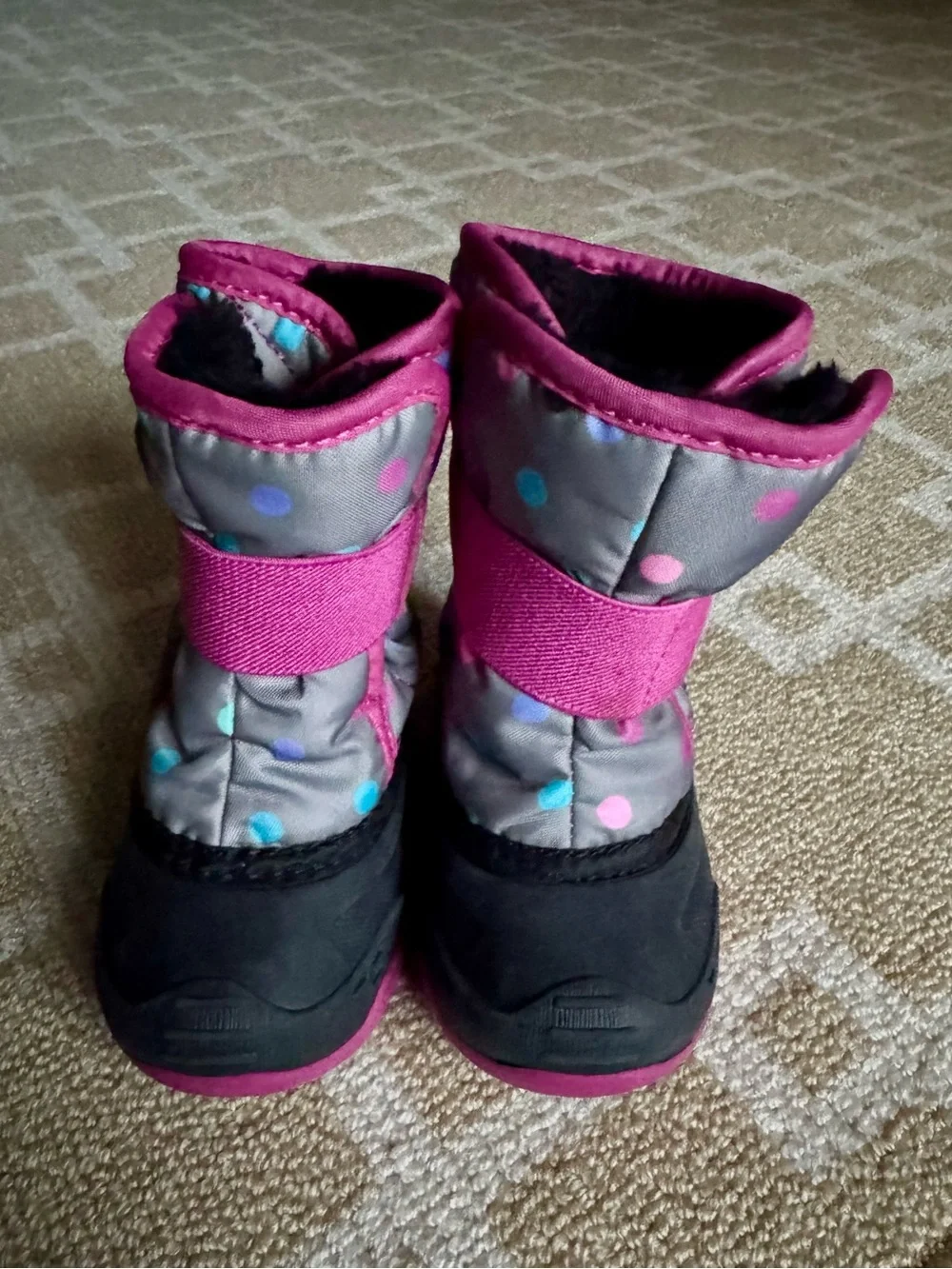 Kamik Kids Snowbug6 Insulated Winter Snow Boots Gray Pink Polka Dot Girls Size 5